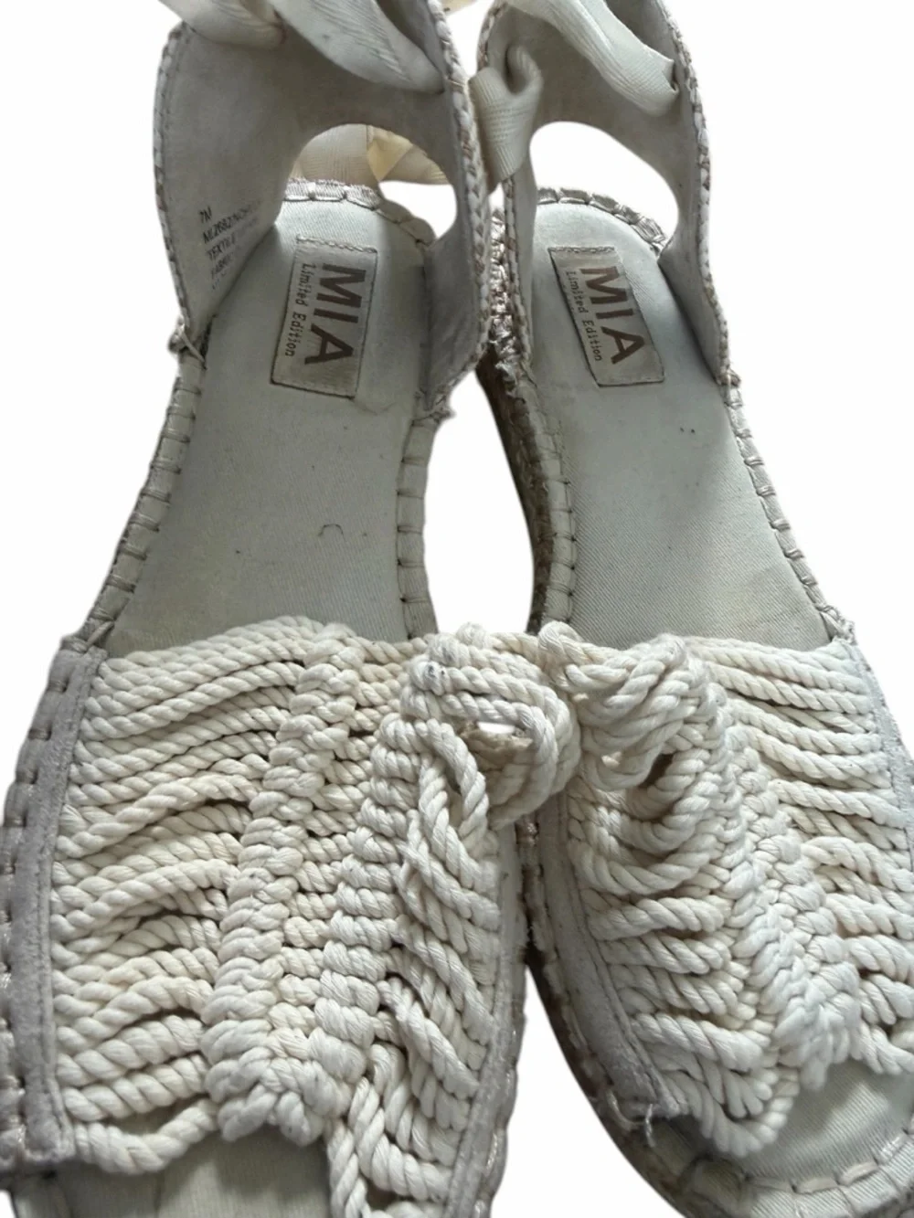 MIA Cream Crochet Espadrille Ankle-Tie Sandals‎